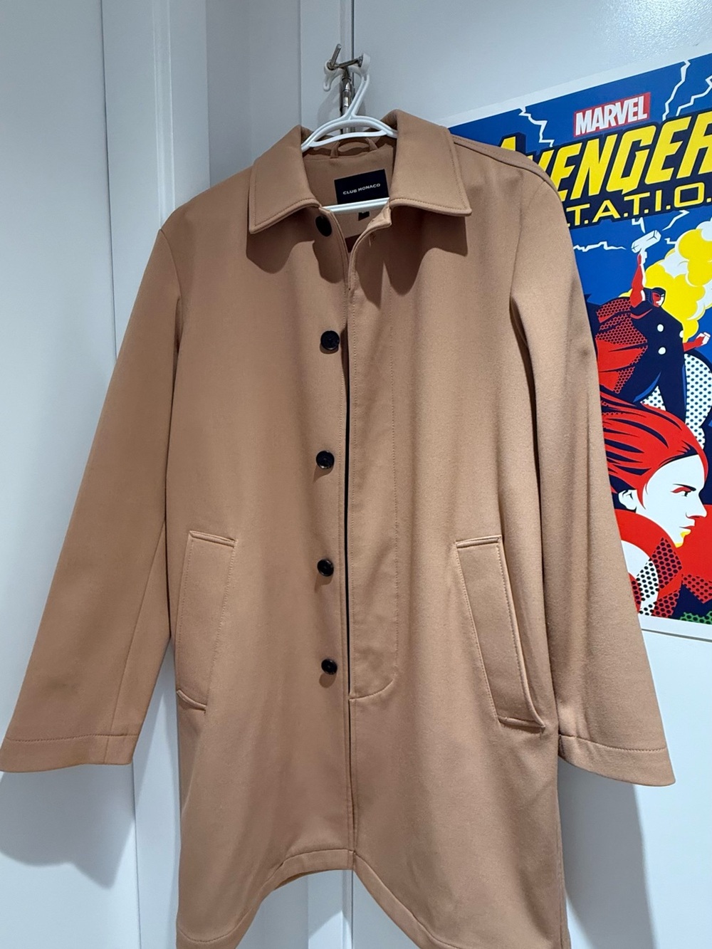 Club Monaco Mens Tan Single-Breasted Trench Coat Size S